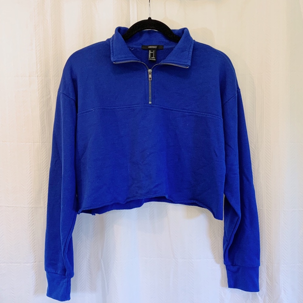 Blue Forever 21 Cropped Quarter Zip - Size Small